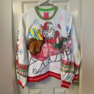 Queen of Sparkles Festive Santa Sequin Sweater